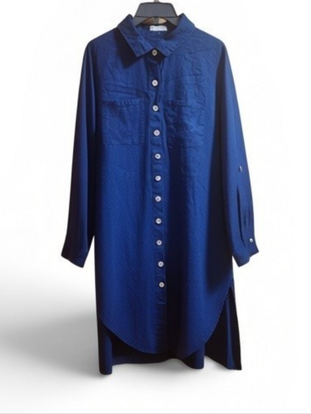 Blue Button-Up Linen Blend Shirt Dress